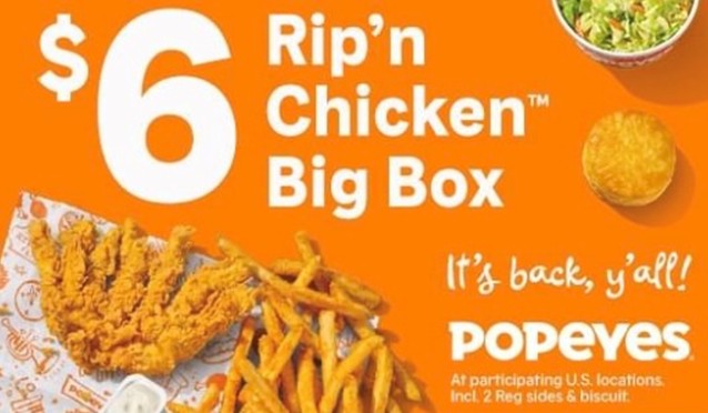 Popeyes Brings the $6 Rip’n Chicken Box Back – Limited Time – Yum To ...